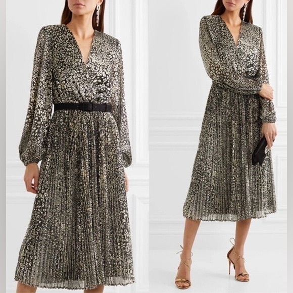 Rebecca Vallance NEW Vienna Leopard Print Fine Knit Midi Dress In Gold Size US 4 - Picture 1 of 16